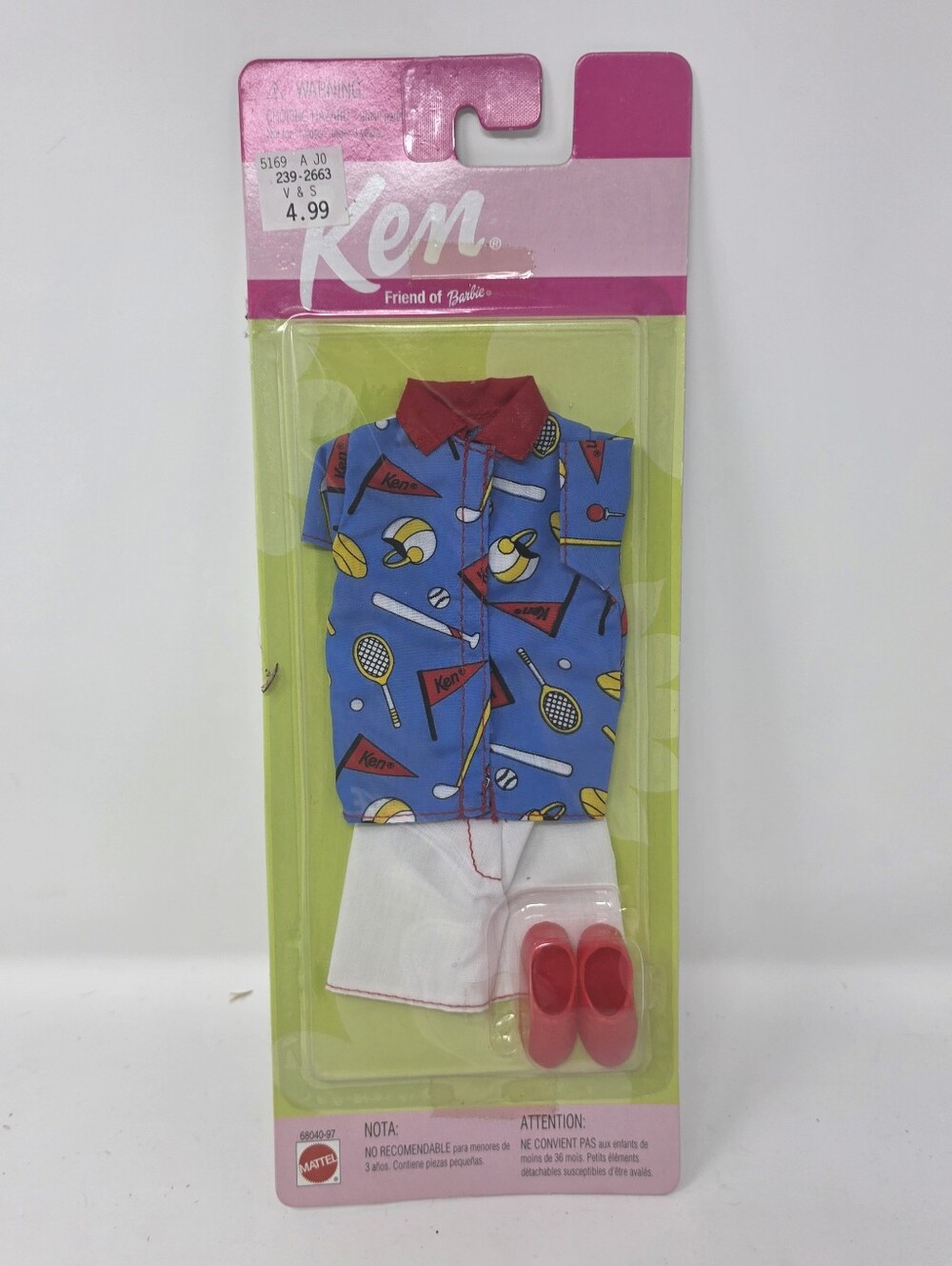 Ken 1999 Stylin Looks Fashions Barbie Sport Blue shirt White short New by Mattel